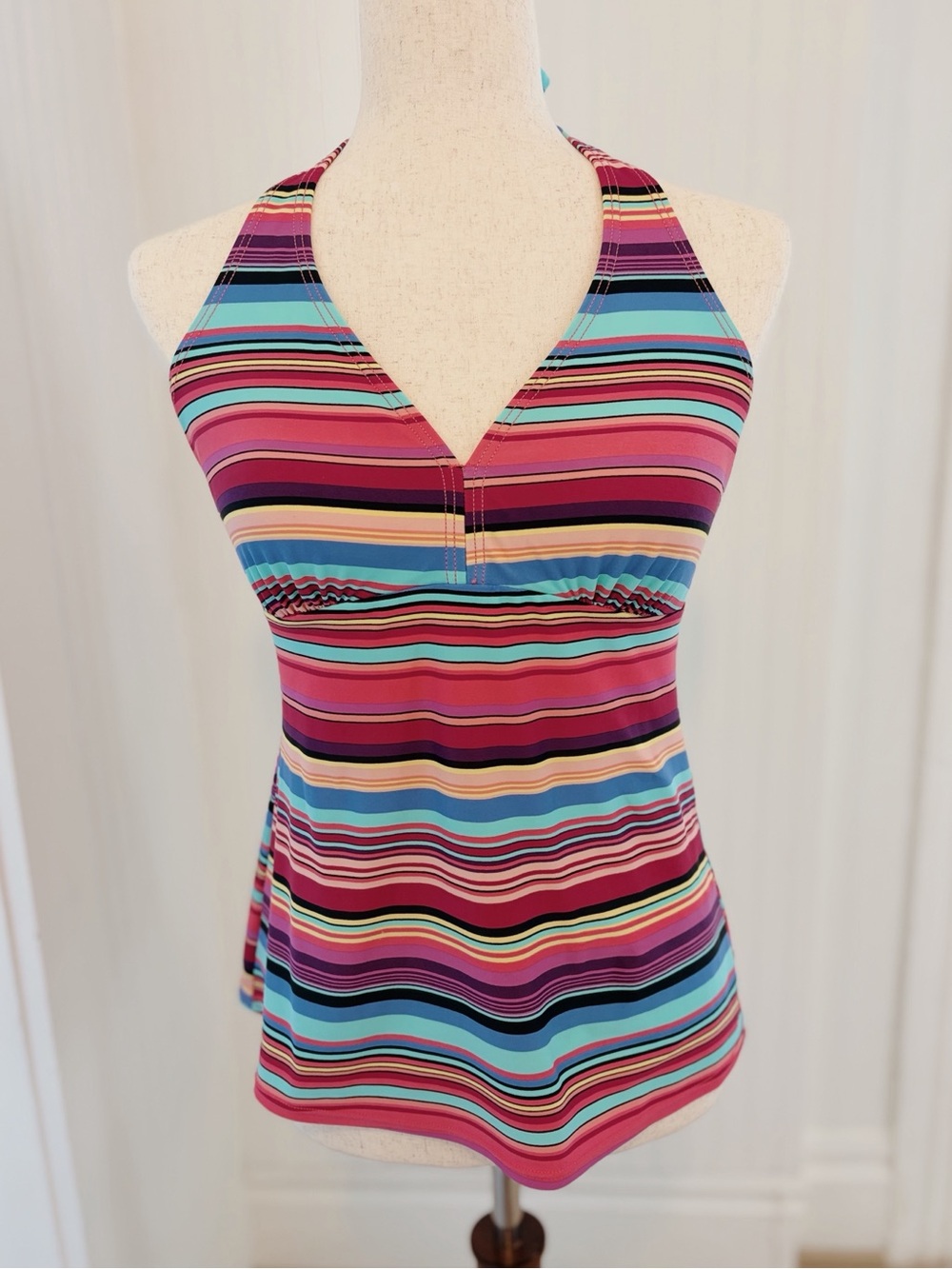 croft & barrow Multicolor Striped Halter Tankini Top - Pink, Blue, Purple